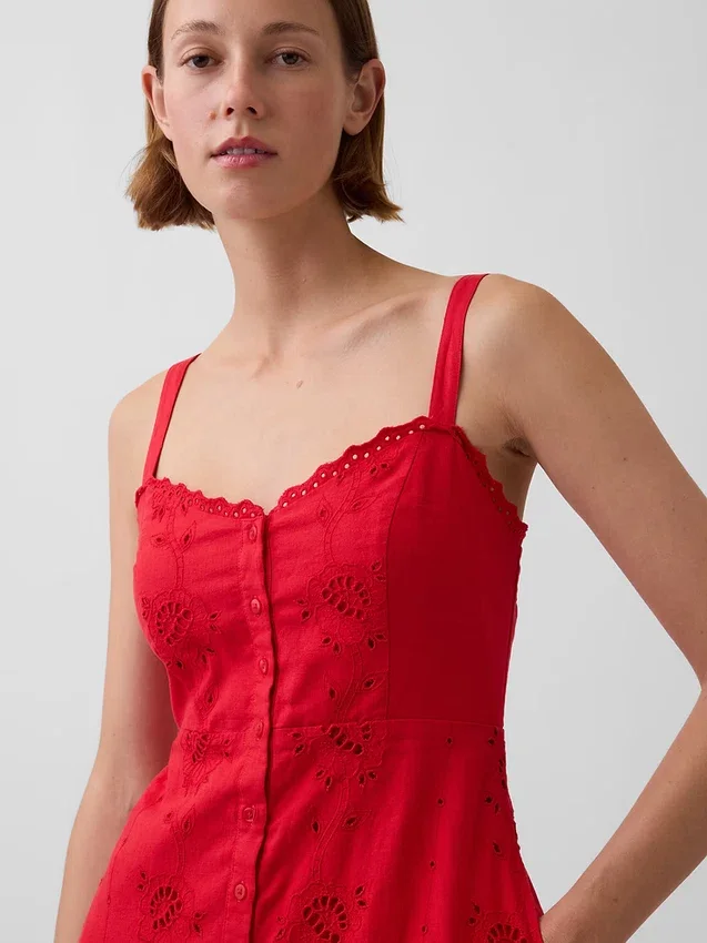 Vestito lungo con canotta ricamata in misto lino