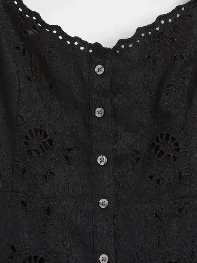 Vestito lungo con canotta ricamata in misto lino