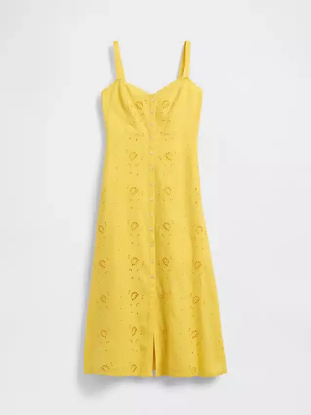 Vestito lungo con canotta ricamata in misto lino