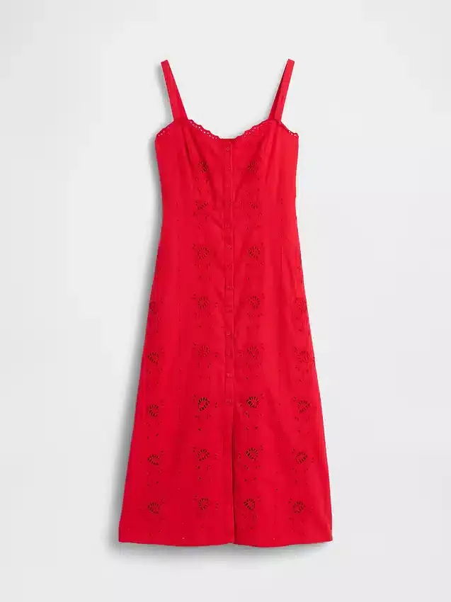 Vestito lungo con canotta ricamata in misto lino