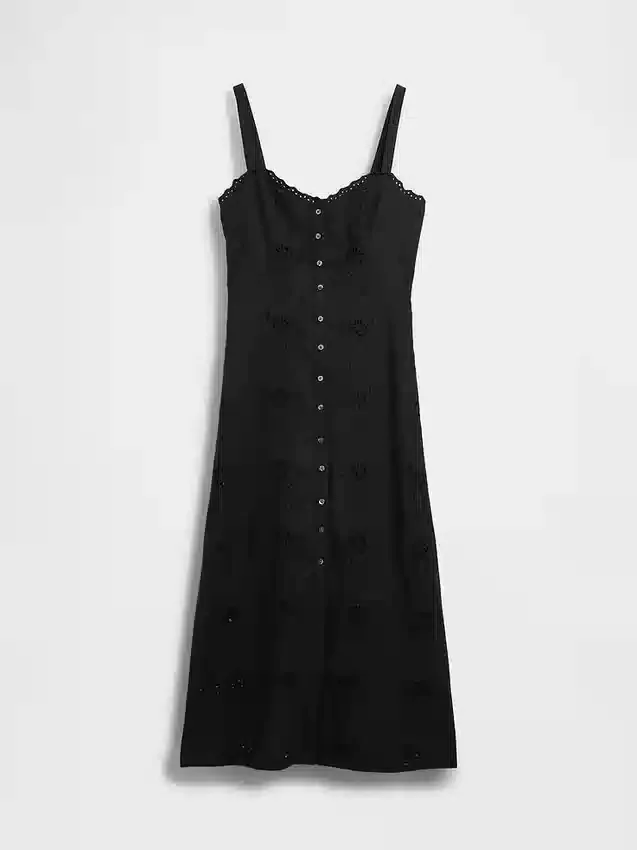 Vestito lungo con canotta ricamata in misto lino