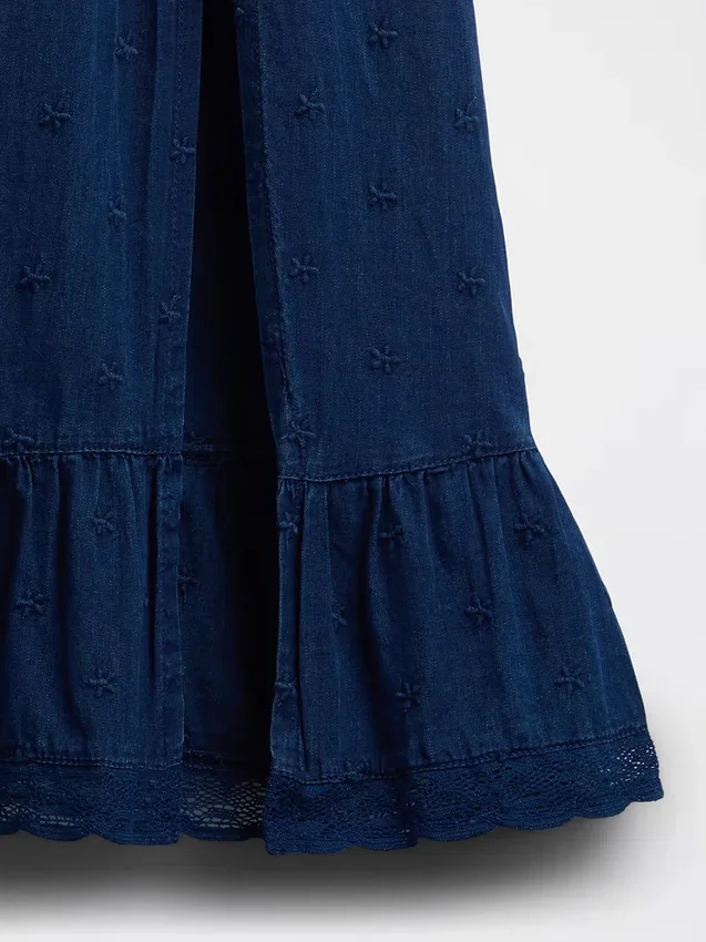 Vestito lungo con maniche a sbuffo ricamate