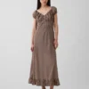 Vestito lungo con scollo a V e orlo con volant