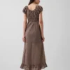 Vestito lungo con scollo a V e orlo con volant