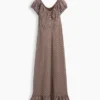 Vestito lungo con scollo a V e orlo con volant