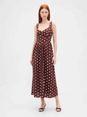 Vestito lungo con vita bassa e cuciture