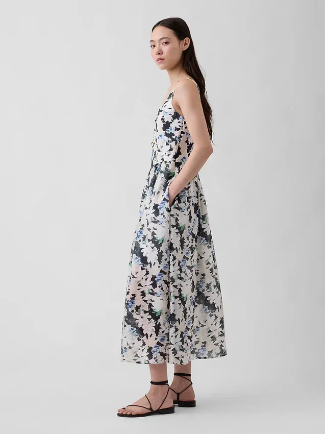 Vestito lungo con vita bassa e cuciture