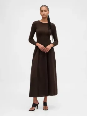 Vestito lungo con vita bassa in tessuti misti