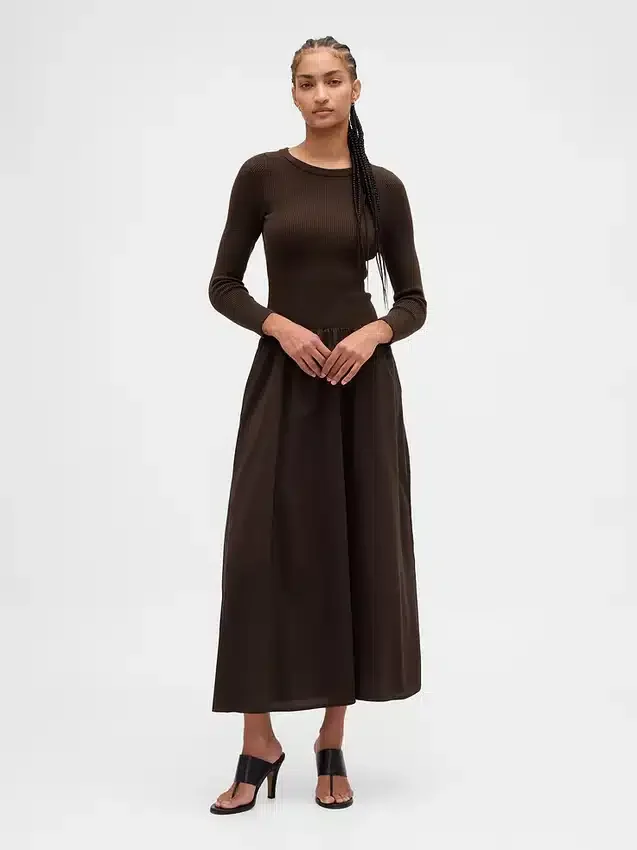 Vestito lungo con vita bassa in tessuti misti