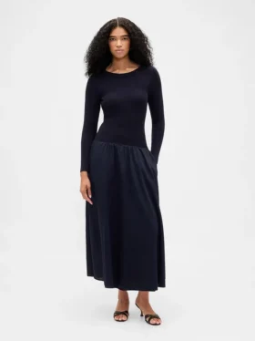 Vestito lungo con vita bassa in tessuti misti