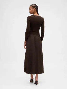 Vestito lungo con vita bassa in tessuti misti