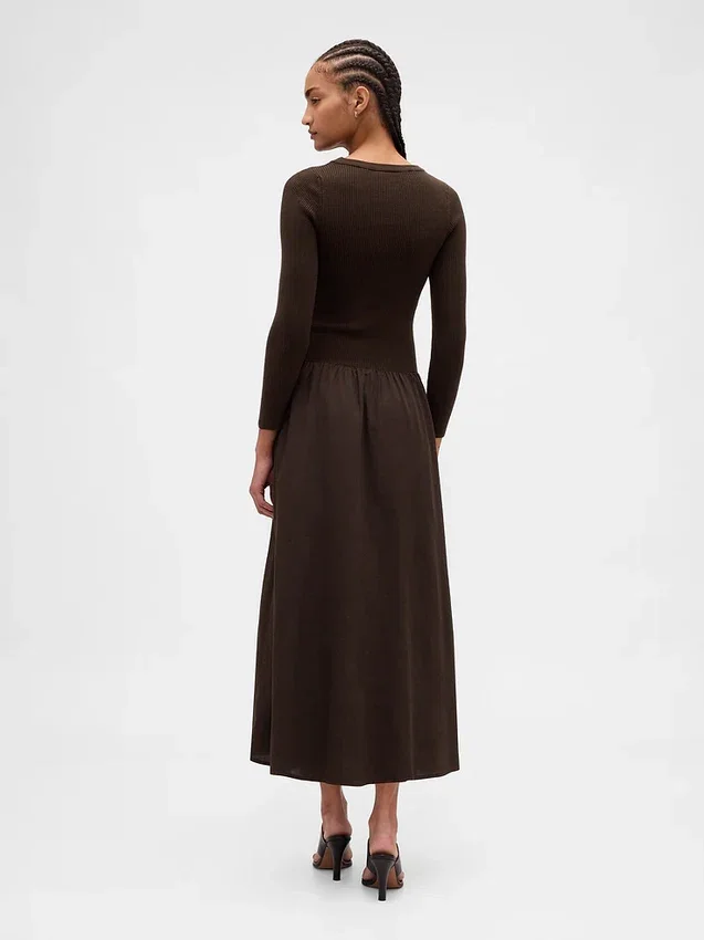 Vestito lungo con vita bassa in tessuti misti