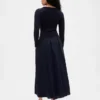 Vestito lungo con vita bassa in tessuti misti