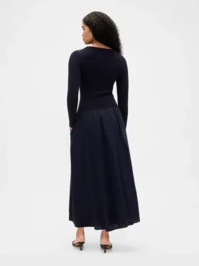 Vestito lungo con vita bassa in tessuti misti