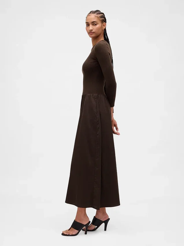 Vestito lungo con vita bassa in tessuti misti