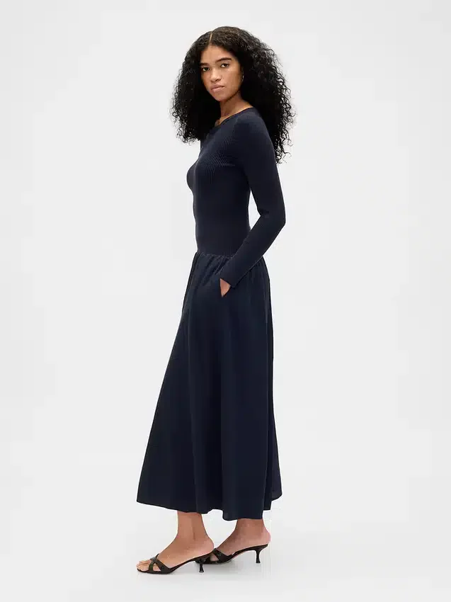 Vestito lungo con vita bassa in tessuti misti