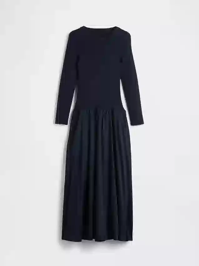 Vestito lungo con vita bassa in tessuti misti