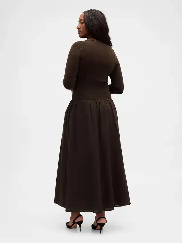 Vestito lungo con vita bassa in tessuti misti