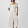 Vestito lungo con vita impero in misto lino