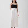 Vestito lungo con vita impero in misto lino