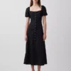 Vestito lungo con vita impero in misto lino