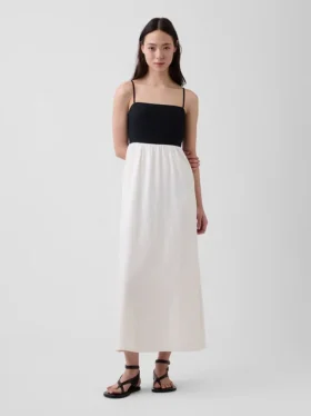 Vestito lungo con vita impero in misto lino