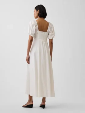 Vestito lungo con vita impero in misto lino