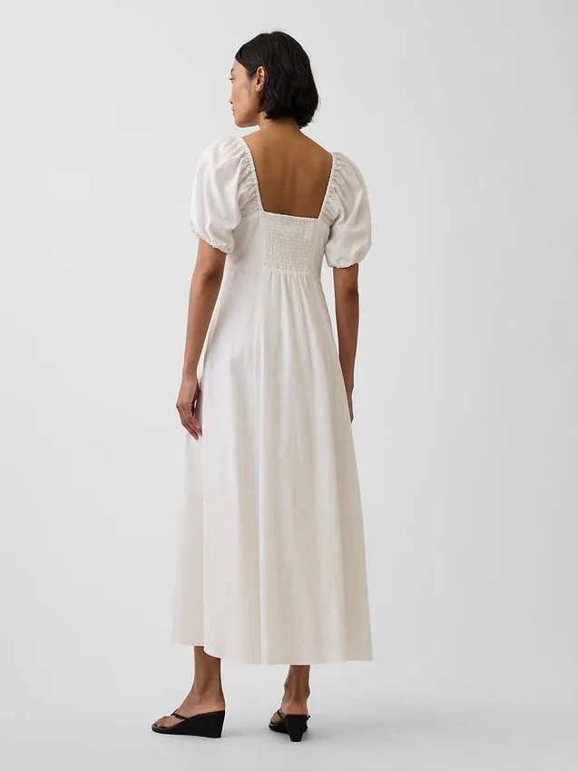Vestito lungo con vita impero in misto lino