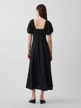 Vestito lungo con vita impero in misto lino