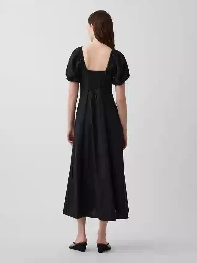 Vestito lungo con vita impero in misto lino