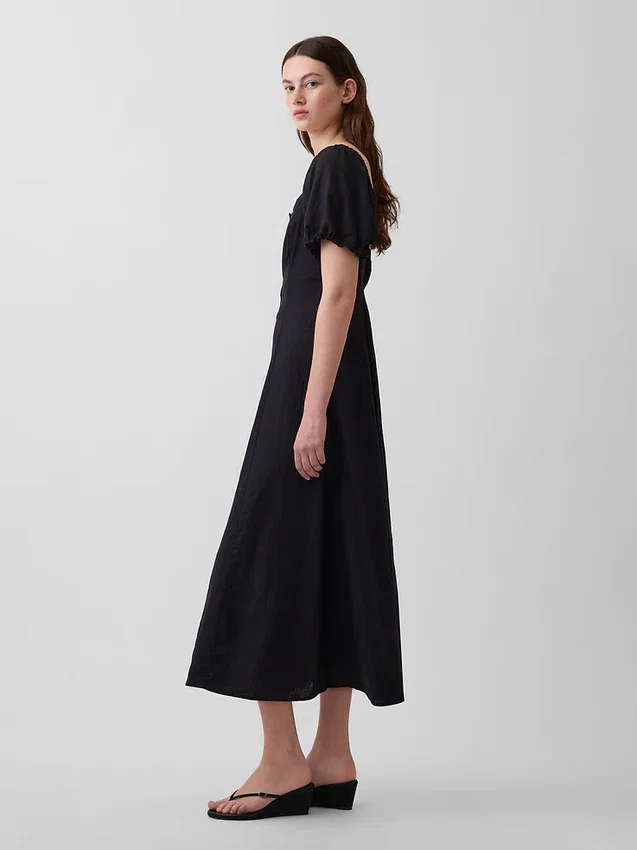 Vestito lungo con vita impero in misto lino