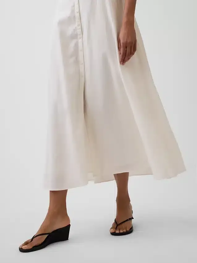 Vestito lungo con vita impero in misto lino