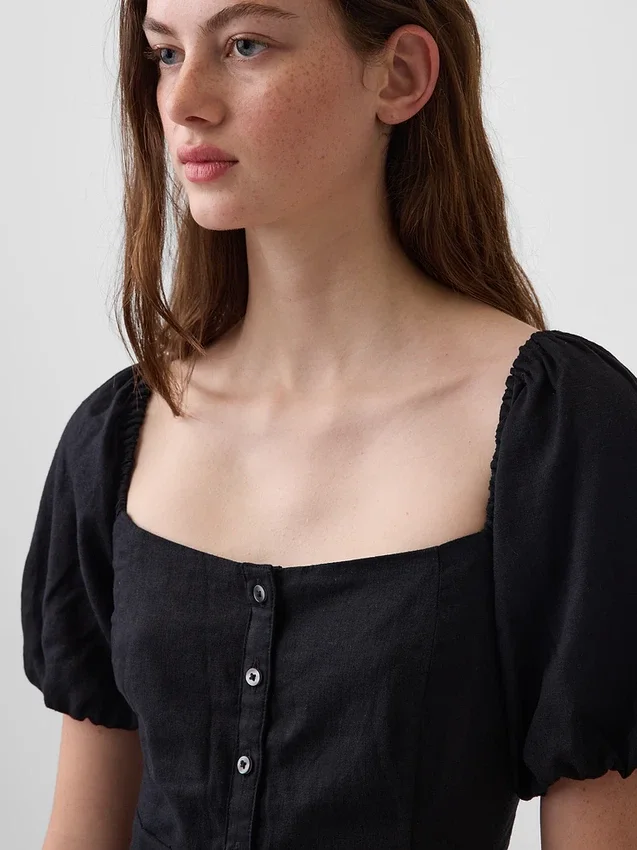Vestito lungo con vita impero in misto lino