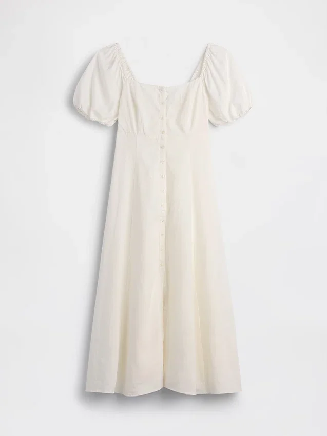 Vestito lungo con vita impero in misto lino