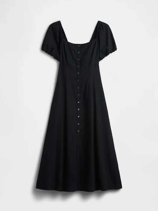 Vestito lungo con vita impero in misto lino