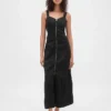 Vestito lungo in denim morbidissimo con chiusura frontale a zip
