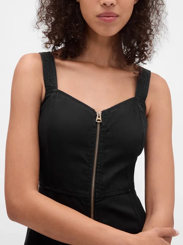 Vestito lungo in denim morbidissimo con chiusura frontale a zip