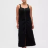 Vestito lungo in denim morbidissimo con chiusura frontale a zip