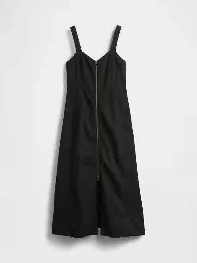 Vestito lungo in denim morbidissimo con chiusura frontale a zip