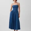 Vestito lungo in denim senza spalline