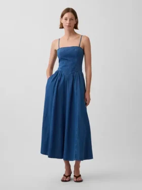 Vestito lungo in denim senza spalline