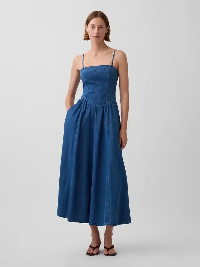 Vestito lungo in denim senza spalline