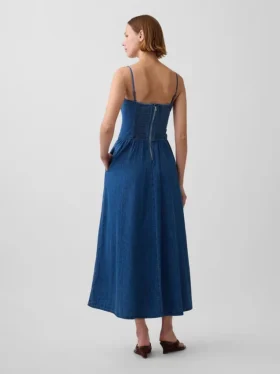 Vestito lungo in denim senza spalline