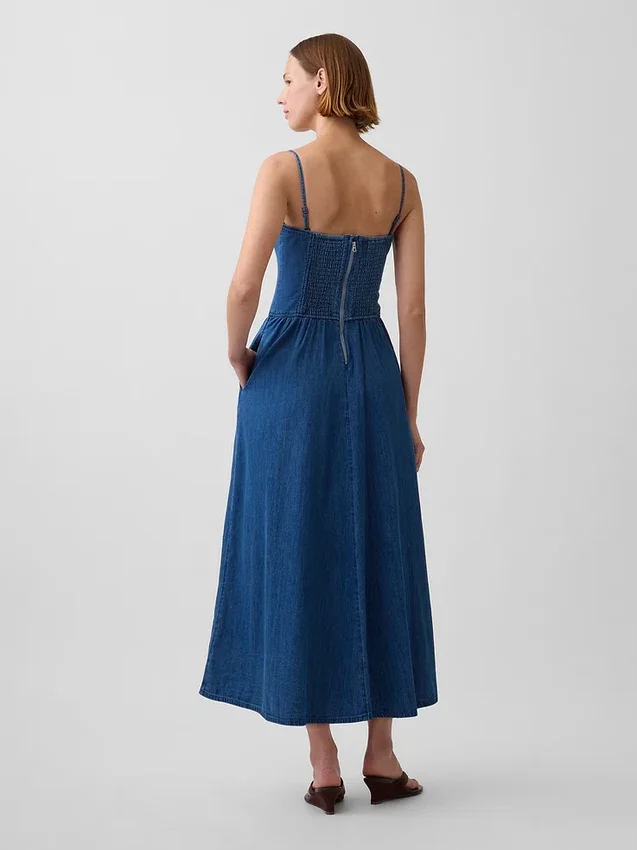 Vestito lungo in denim senza spalline