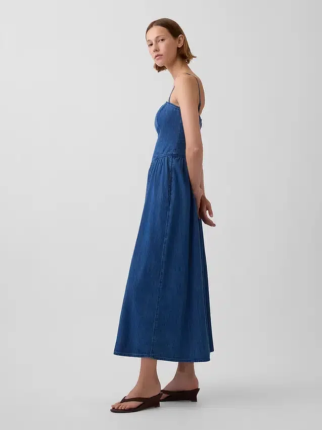Vestito lungo in denim senza spalline