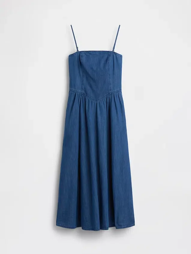 Vestito lungo in denim senza spalline