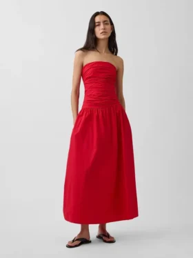 Vestito lungo in popeline con vita bassa