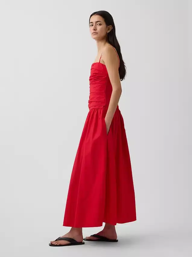 Vestito lungo in popeline con vita bassa