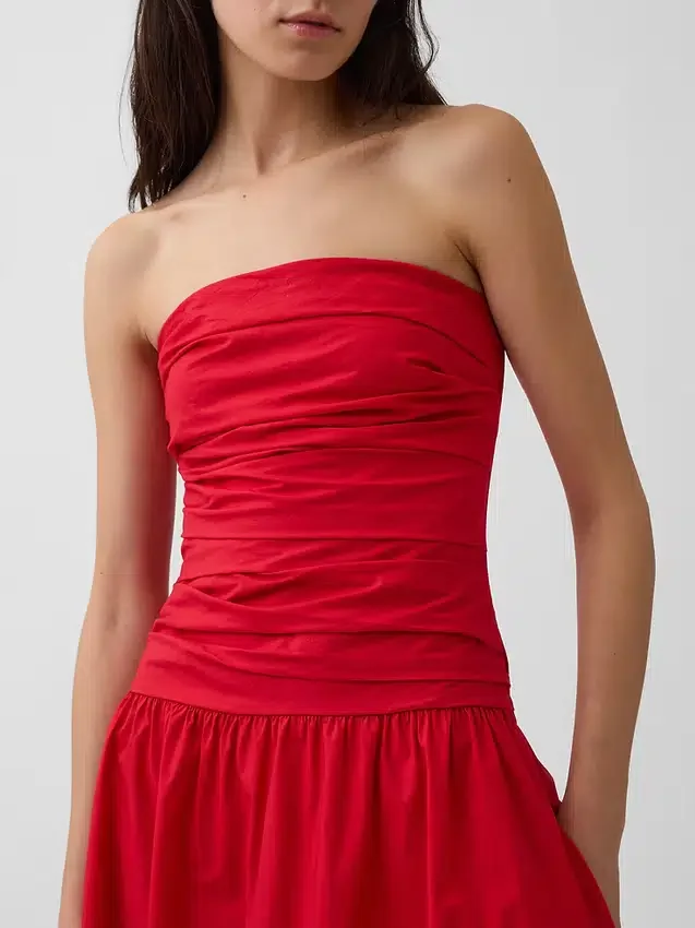 Vestito lungo in popeline con vita bassa