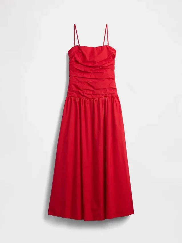 Vestito lungo in popeline con vita bassa